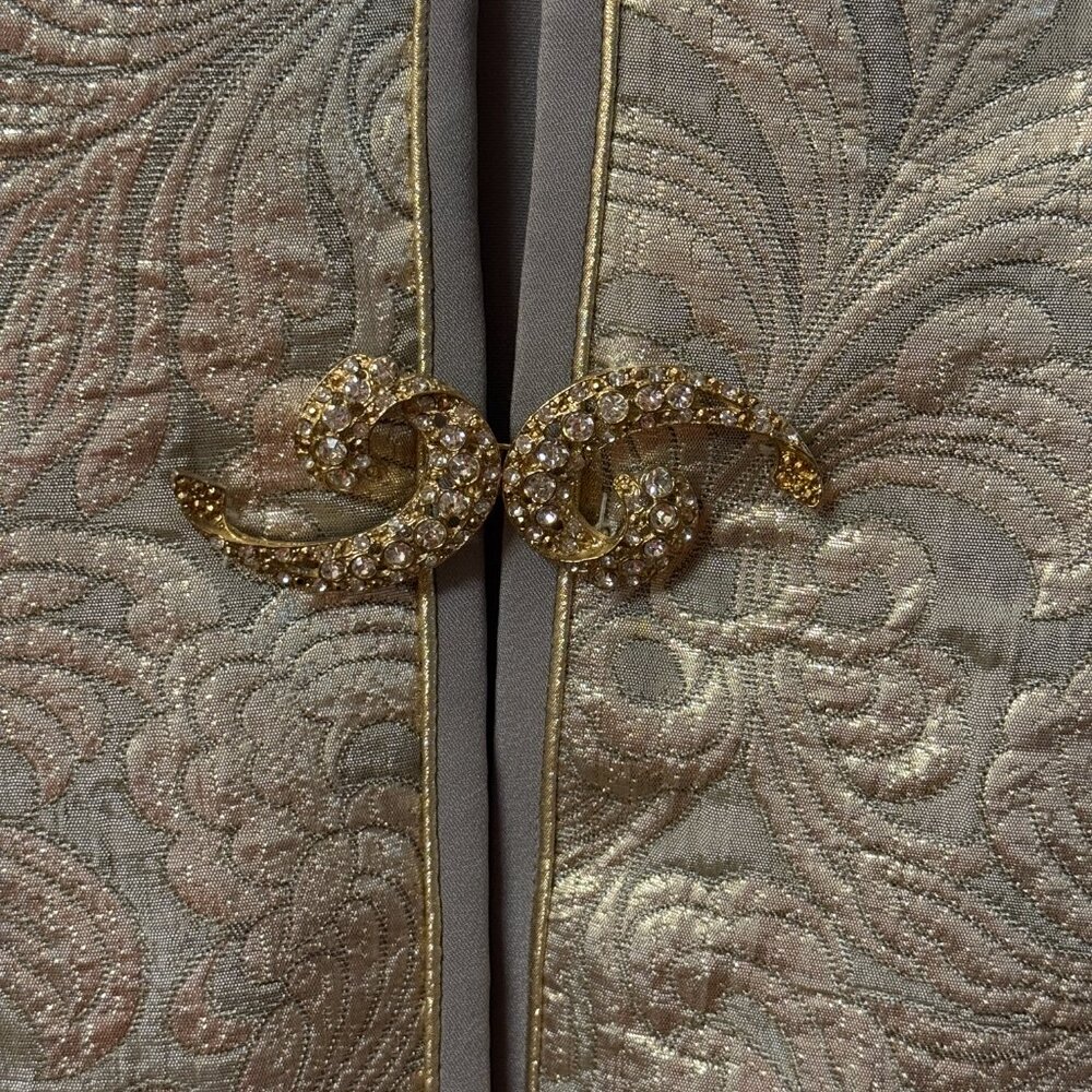 Karen Lawrence by Matthew Formal Dress w/ slit & Jacket Set | Silver Brocade - Picture 3 of 15